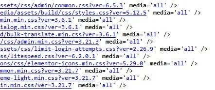 Screenshot of the source code of a wordpress page